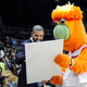 Canada celebrity head coach Drake draws up a play with the Miami Heat mascot during the All-Star celebrity basketball game at Ricoh Coliseum.
